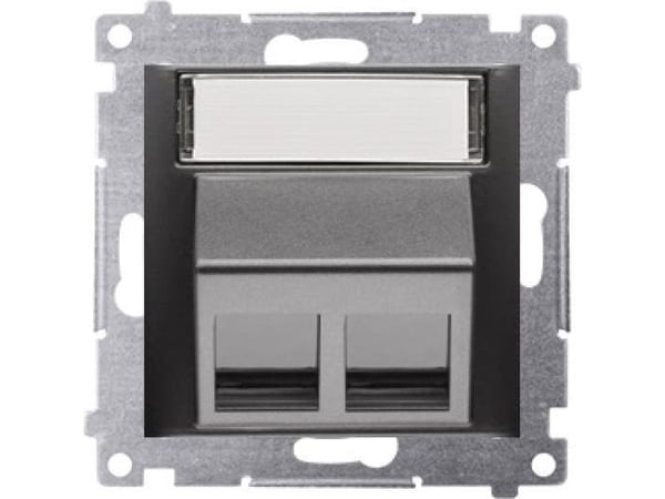 Kontakt-Simon Simon 54 Telecommunication socket cover on Keystone oblique double with a description field. (module) mount for clamps and screws bla...