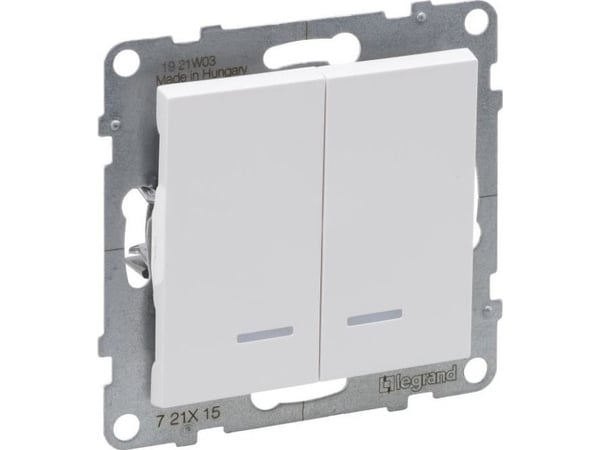 Legrand SUNO lysbryter med belysning hvit 10AX 250V automatiske klemmer 721115