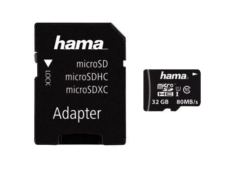 Hama microSDHC 32GB, 32 GB, MicroSDHC, Klasse 10, UHS-I, 80 MB/s, Svart