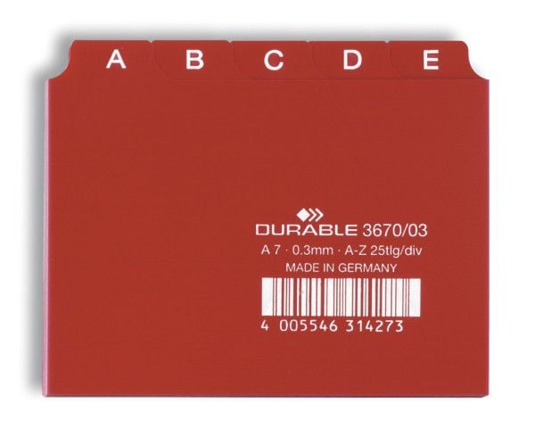 Durable 367003, Alfabetisk faneindeks, PVC, Rød, A7, 0.3 mm, 105 mm
