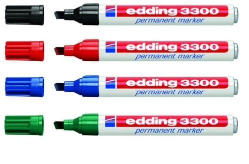 Edding 3300, Svart, Blå, Grön, Röd, Mejselspets, Svart, Blå, Grön, Grå, Röd, 1 mm, 5 mm, Multi