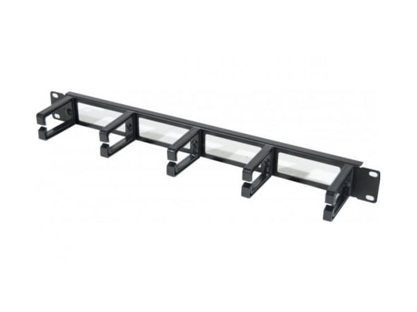 Dexlan 48,30 cm (19") rangeringsfrontpanel, 5 x 60 mm, 1U, RAL 9005 svart for ren kabelføring i 48,30 cm (19") nettverksskap (754533)