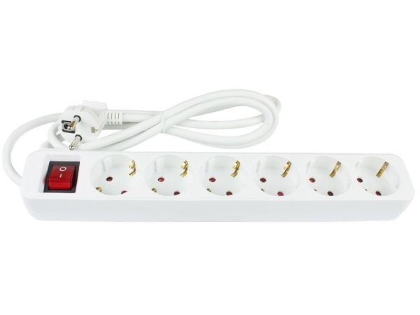 Alcasa PS016-W015, 1,5 m, 6 AC-pistorasia(a), Sisätila, Tyyppi E / F, 1,5 mm², Polykarbonaatti (PC)