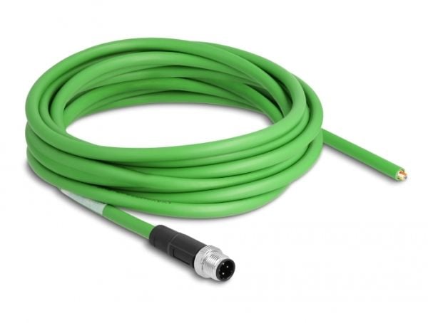 Delock - Koblingskabel - 4 pin M12-D (hann) til uisolert tråd - 5 m - 6.5 mm - SF/UTP - halogenfri - grønn