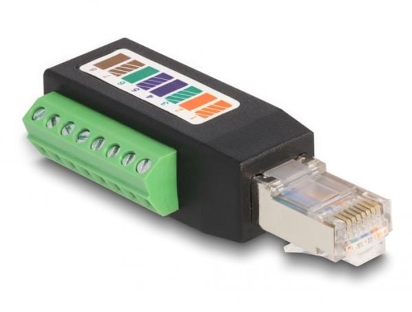 Delock - Nettverksadapter - 8-pins terminalblokk (hann) vinklet til RJ-45 (hann) - UTP - CAT 5e - svart, grønn