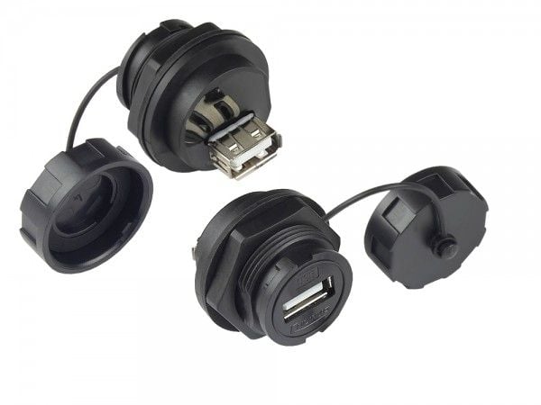 Alcasa IC04-U206, USB A, Sort, Hunkjønn, Rett, Polybutylentereftalat (PBT), Polyvinylklorid (PVC), IP65, IP67