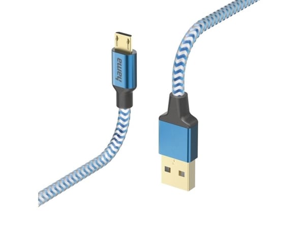Hama Heijastava, 1,5 m, USB A, Micro-USB B, USB 2.0, 0,48 Gbit/sek, sininen