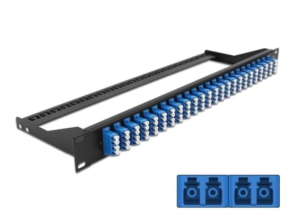 Delock - Patchpanel - stativmonterbar - LC Quad SM x 24 - sort, blå - 1U - 19"