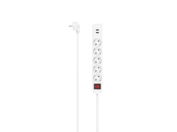 Hama pistorasia, 5-tie, USB-A 17W, kytkin, 1,4 m, valkoinen (00223183)