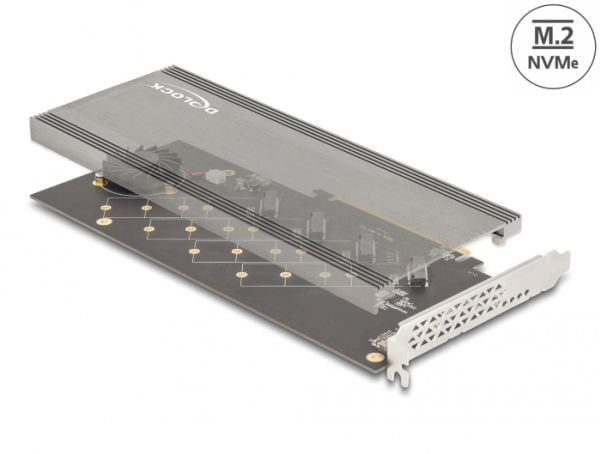 Delock PCI Express 4.0 x16-kort for 4 x intern NVMe M.2 Key M med kjøleribbe og vifte - Bifurkasjon
