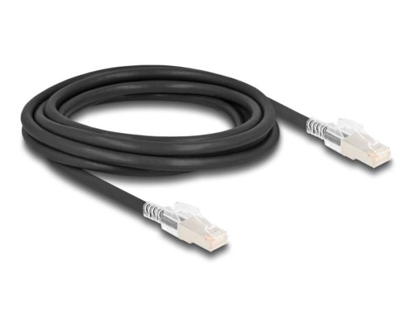 Delock - Koblingskabel - RJ-45 (hann) til RJ-45 (hann) - 3 m - 6 mm - S/FTP - CAT 6a - halogenfri, formstøpt, uten hindringer, med sikker klipssett...