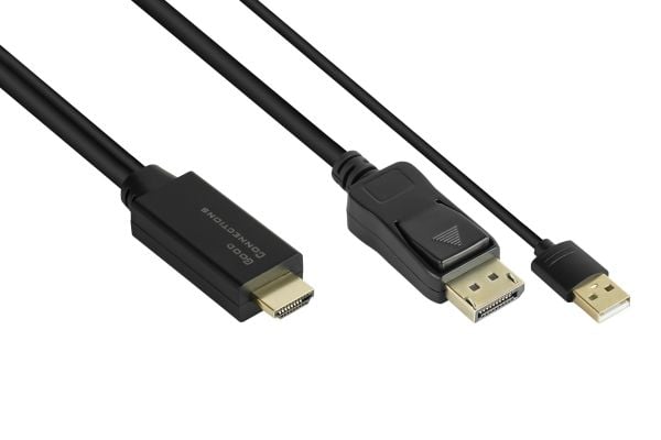Alcasa HDMI-DP020, 2 m, HDMI-tyyppi A (vakio), DisplayPort, Uros, Uros, Suora