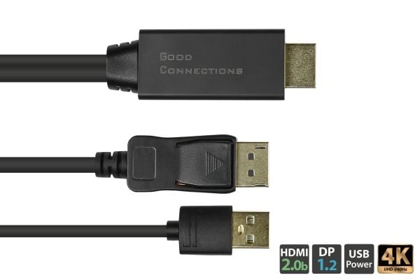 Alcasa HDMI-DP020, 2 m, HDMI-tyyppi A (vakio), DisplayPort, Uros, Uros, Suora