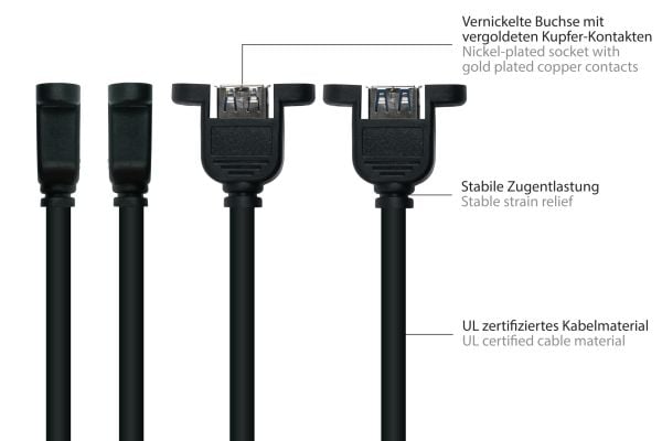 Alcasa UK30P-AEA-030S, 3 m, USB A, USB A, USB 3.2 Gen 1 (3.1 Gen 1), 5 Gbit/sek., Sort