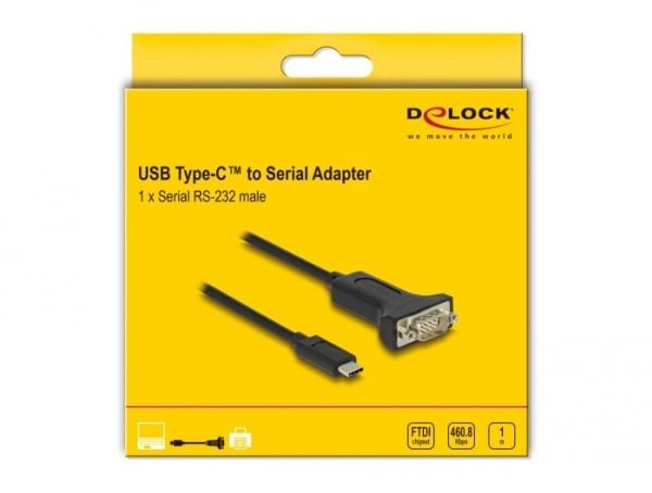 Delock - USB / seriell-kabel - 24 pin USB-C (hann) til RS-232 (hann) - 1 m - svart