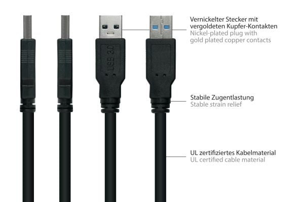 Alcasa UK30P-ASA-005S USB-kaapeli 0,5 m USB 3.2 Gen 1 (3.1 Gen 1) USB A Schwarz (UK30P-ASA-005S)