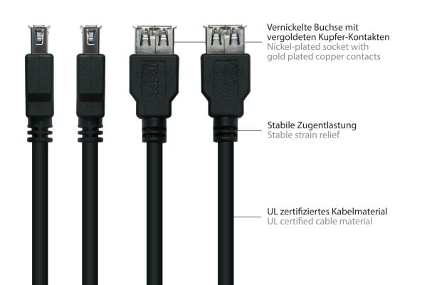Alcasa UK30P-ASA-005S USB-kaapeli 0,5 m USB 3.2 Gen 1 (3.1 Gen 1) USB A Schwarz (UK30P-ASA-005S)