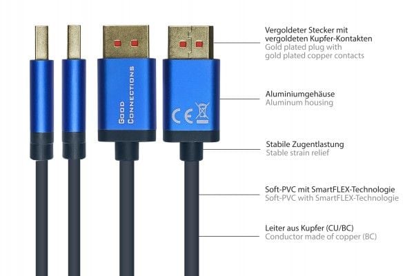 Alcasa SmartFLEX-kabel - 5 m - DisplayPort - DisplayPort - Hann - Hann - 7680 x 4320 piksler (4814-SF050B)