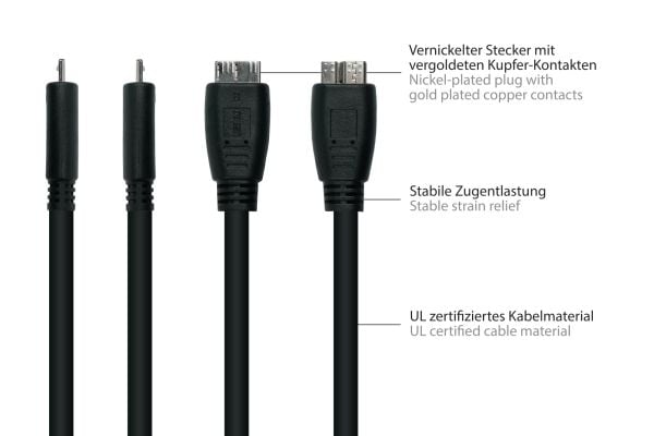 Alcasa UK30P-AMB-030S, 3 m, USB A, Micro-USB B, USB 3.2 Gen 1 (3.1 Gen 1), 5 Gbit/s, Sort