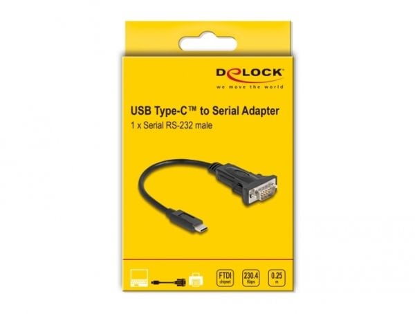 Delock - Seriell adapter - USB-C 3.1 Gen 1 / Thunderbolt 3 - RS-232 x 1 - svart