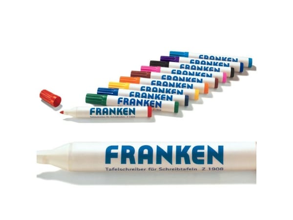 FRANKEN whiteboardtuschpennor rund spets slaglängd ca 2-6 mm pigmentbläck torrtorkande blandade färger svart röd blå grön 10st (Z1901)