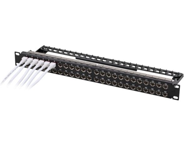 EFB Elektronik 37598.1, Gigabit Ethernet, RJ-45, Cat6a, Sort, 1U, 483 mm