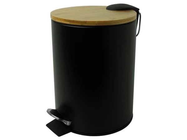 helit pedalavfallsbeholder "the bamboo", 3 liter, svart, laget av pulverlakkert stål, fotpedal, bambuslokk, - 1 stk (H2404495)
