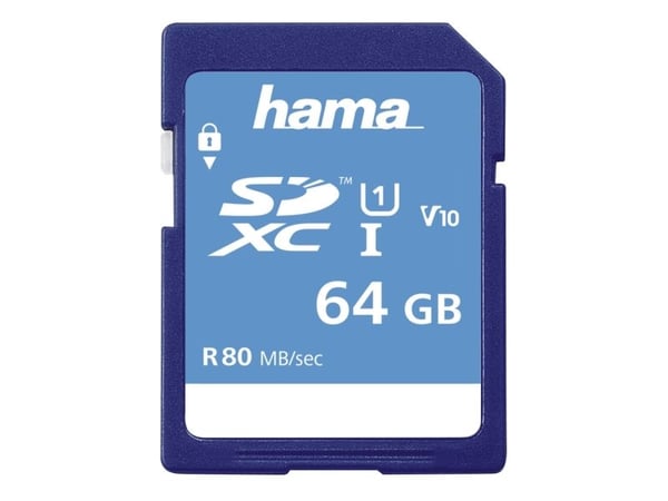 Hama 00213110, 64 GB, SDXC, klass 10, UHS-I, 80 MB/s, klass 1 (U1)