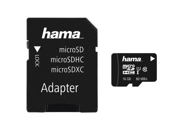 Hama 00213113, 16 GB, MicroSDHC, klasse 10, UHS-I, 80 MB/s, klasse 1 (U1) Hama 00213113, 16 GB, MicroSDHC, klasse 10, UHS-I, 80 MB/s, klasse 1 (U1)