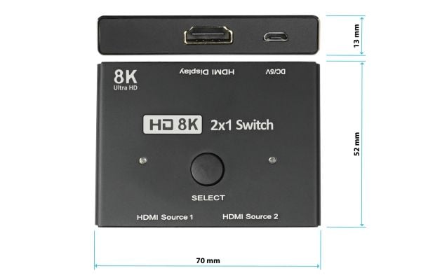 Alcasa HDMI Switcher, HDMI, Sort, Metall, 7680 x 4320, Data, Gull