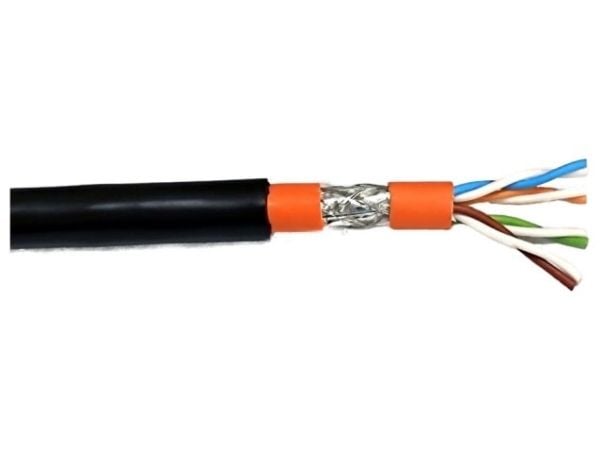 Cat.7 sisä- ja ulkokaapeli 1200MHz AWG23 S/FTP PE-vaippa, sisätilat Dca, Sw& Or, 25mCat.7 raakakaapeli S/FTP sisä- ja ulkokaapelille on ominais...