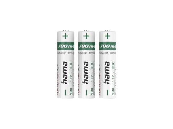 Hama 00223526, Oppladbart batteri, AAA, Nikkelmetallhydrid (NiMH), 1,2 V, 3 stykker, 700 mAh