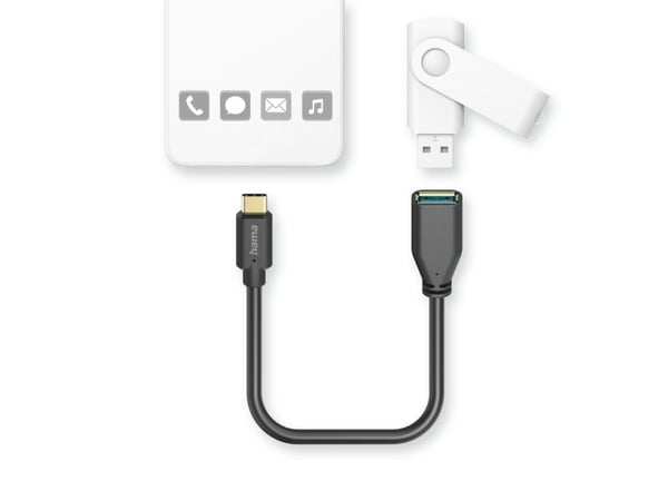 Hama USB-adapterkabel, OTG, USB-C-plugg - USB-A-kontakt, 15 cm, svart (00125105)