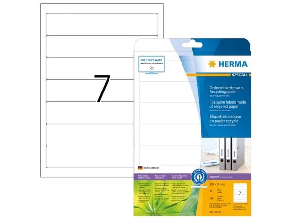 HERMA 10745, Hvit, Selvklebende skriveretikett, Utstanset etikett, Papir, Laser/Blekkskriver, Permanent