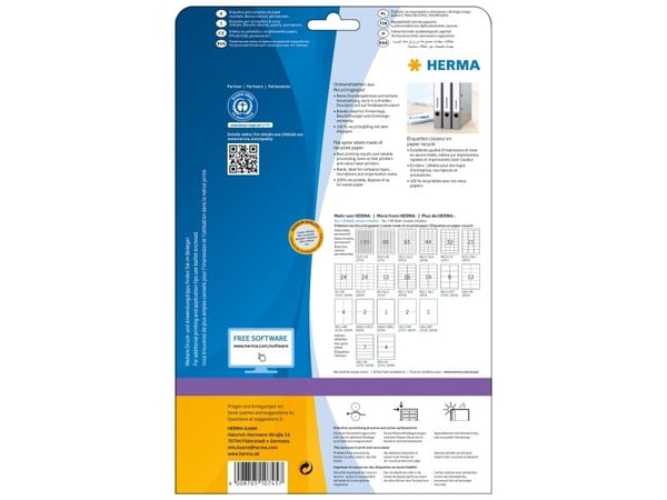 HERMA 10745, Hvit, Selvklebende skriveretikett, Utstanset etikett, Papir, Laser/Blekkskriver, Permanent