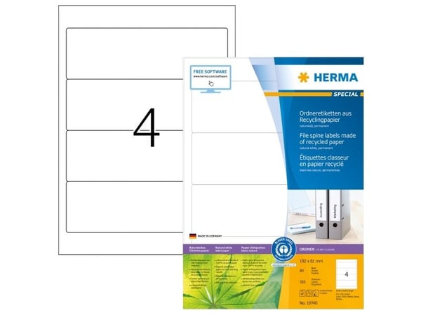 HERMA 10740, Hvit, Selvklebende skriveretikett, Utstanset etikett, Papir, Laser/Blekkskriver, Permanent