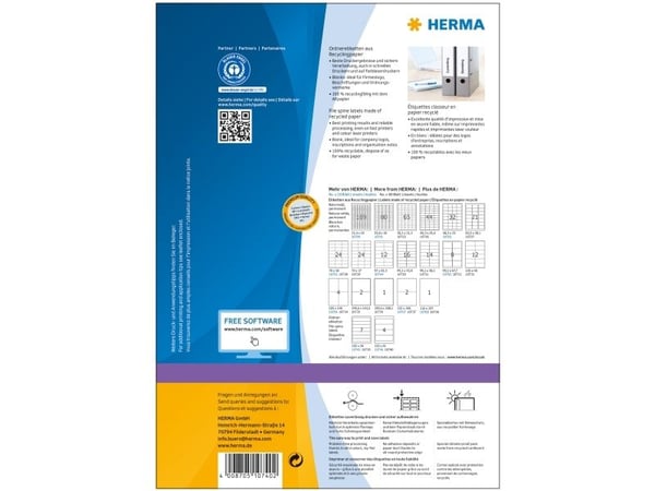 HERMA 10740, Hvit, Selvklebende skriveretikett, Utstanset etikett, Papir, Laser/Blekkskriver, Permanent