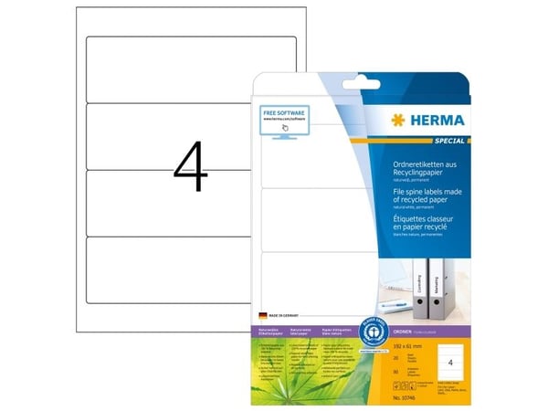 HERMA 10746, Hvit, Selvklebende skriveretikett, Utstanset etikett, Papir, Laser/Blekkskriver, Permanent