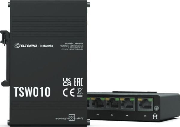 Teltonika TSW010 - Switch - 5 x 10/100 - DIN-skinnemonterbar - Passive PoE
