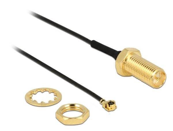 Delock - Antennekabel - RP-SMA (hun) til I-PEX (han) - 10 cm - koaksial - sortti