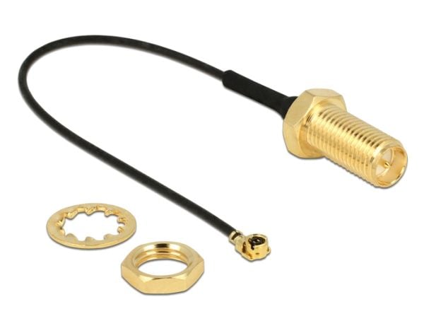 Delock - Antennekabel - RP-SMA (hun) til I-PEX (han) - 10 cm - koaksial - sortti