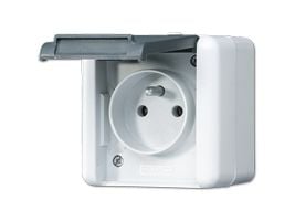 JUNG 821 FKI W, Tyyppi E, Musta, Valkoinen, Termoplastinen, IP44, 250 V, 16 A