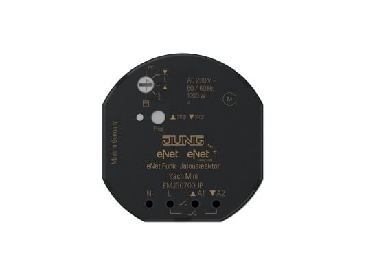 JUNG FM J 50700 UP, Persienne-aktuator, Montert med DIN-skinner, 868 MHz, 100 m, Sort, 1000 W