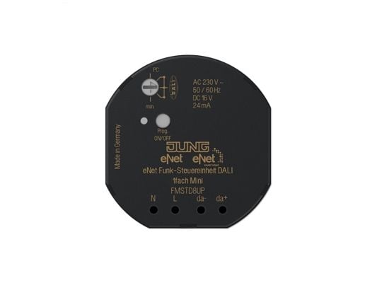 JUNG FM STD 8 UP, Kytkevä toimilaite, DIN-kiskokiinnitys, 868 MHz, 20 mW, 100 m, Musta