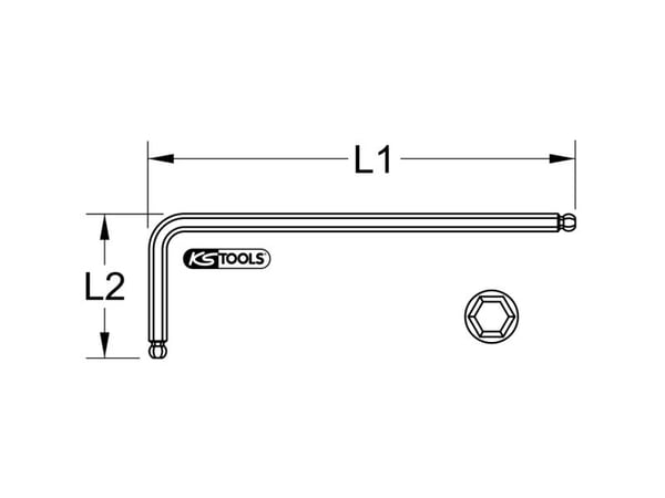 KS Tools 151.4303, L-formet hexnøkkel, Metrisk, 1 stykker, Stål, Kromatering, 3 mm