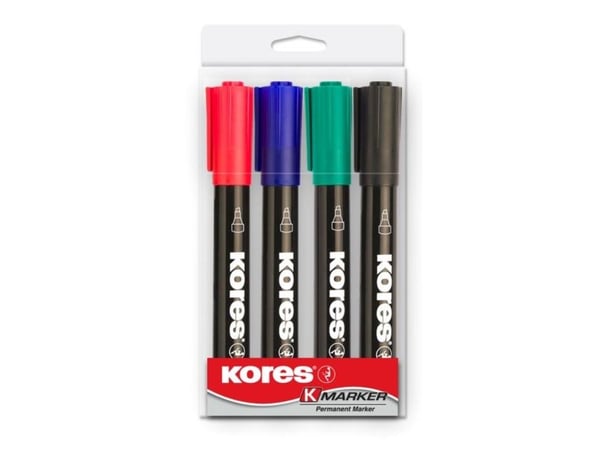 Kores M20945, Sort, Grønn, Rød, Meisel tupp, Sort, Blå, Grønn, Rød, Hvit, 3 mm, 5 mm, 4 stykker