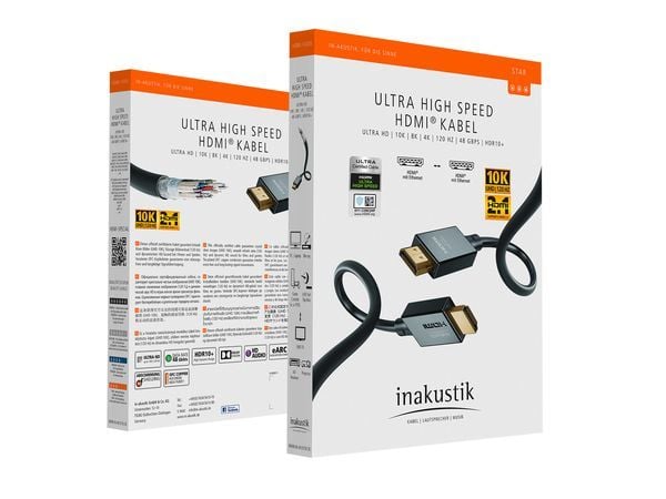 in-akustik Star - Ultra High Speed - HDMI-kabel med Ethernet - HDMI hann til HDMI hann - 2 m - trippel beskyttelse - svart - 10K120Hz (10240x4320) ...