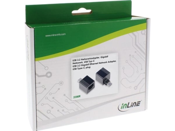 InLine 33380N, USB Type-C, RJ-45, Hanstik, Grå, Hanstik, Hunstik, Hunstik