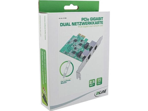InLine 51126A, PCI Express, Kromfarget, Grønn, Realtek RTL8125B, Windows 10, Windows 8, Windows 7, Windows 8.1, Windows 11, 95 mm, 1,58 mm