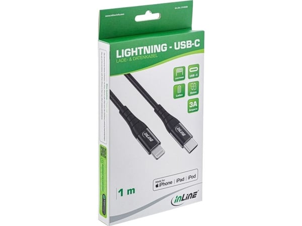 InLine 31460D, 2 m, Blixtlås, USB C, Hanstik, Hanstik, Sortera